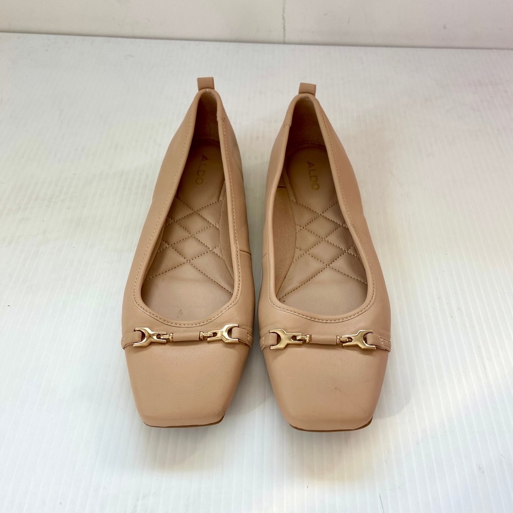 Aldo Ballad Ballet Flats Beige Tan Vegan Leather Square Toe Horsebit Womens 8